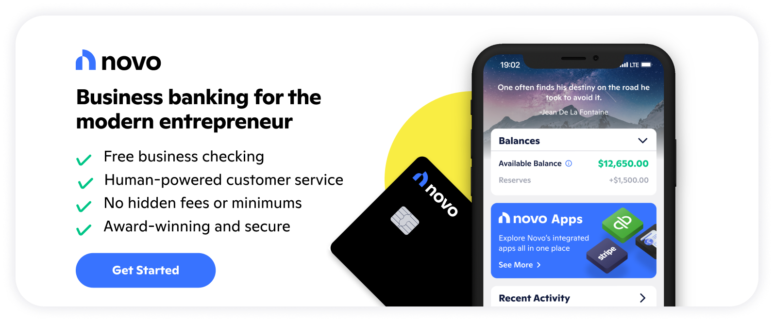 sign up for Novo: powerfully simple business banking with no hidden fees 